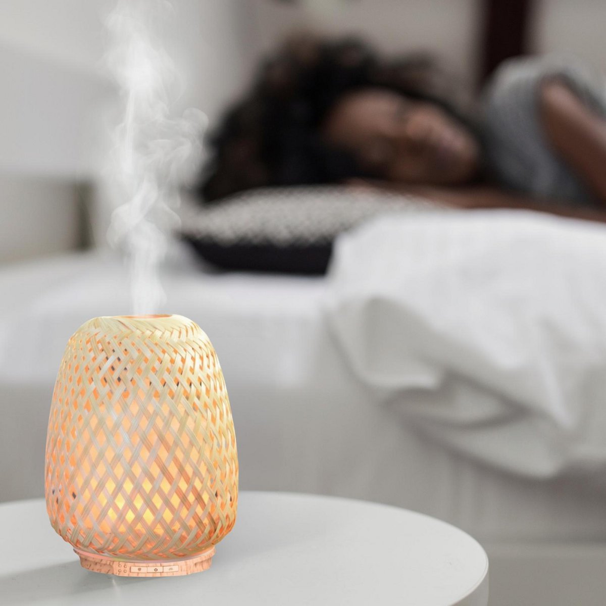 Olaki Ultrasonic Diffuser – Handwoven Bamboo with LED Mood Lighting